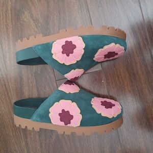 Chelsea & Violet Green and Pink Floral Mules